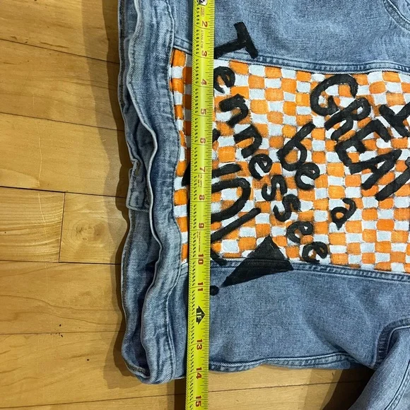 🧡Kids Denim Hand-painted TN Vols Jacket with Orange and White Checkerboard - Picture 6 of 10